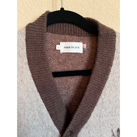HONOR THE GIFT Mens Crest Emblem Knit Cardigan Sweater Brown Tan Size L - Picture 5 of 10